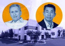 Shea Properties CEO Colm Macken and Newegg CEO Anthony Chow with the property (Newegg, Shea)