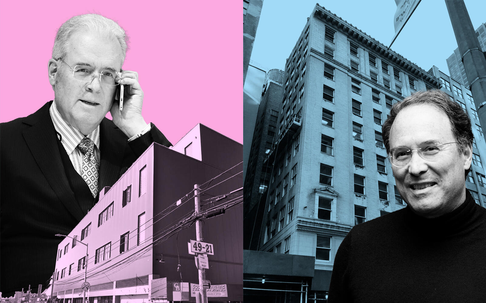 From left: Robert Mercer with 48-05 Metropolitan Avenue and Gary Barnett with 17 West 60th Street (Getty, Google Maps, Bulado General Contractors Corp)