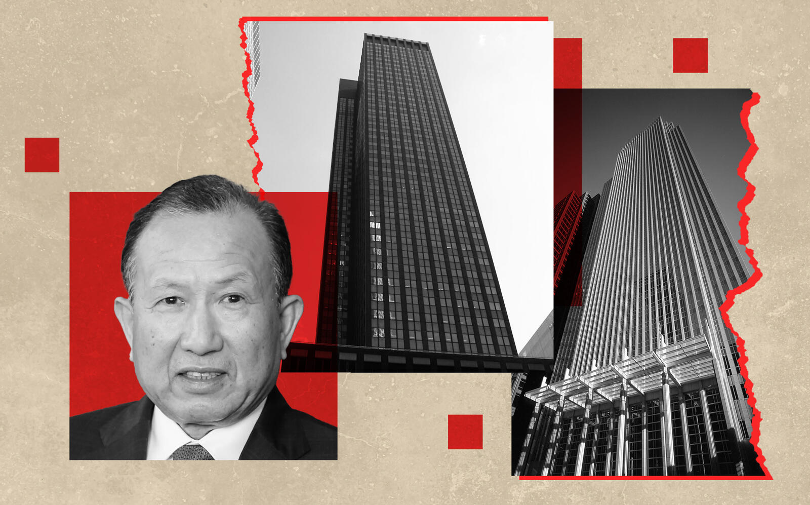 HNA Group's Guoqing Chen, 245 Park Avenue in Manhattan and 181 West Madison Street in Chicago (Committee of 100, Wikimedia)