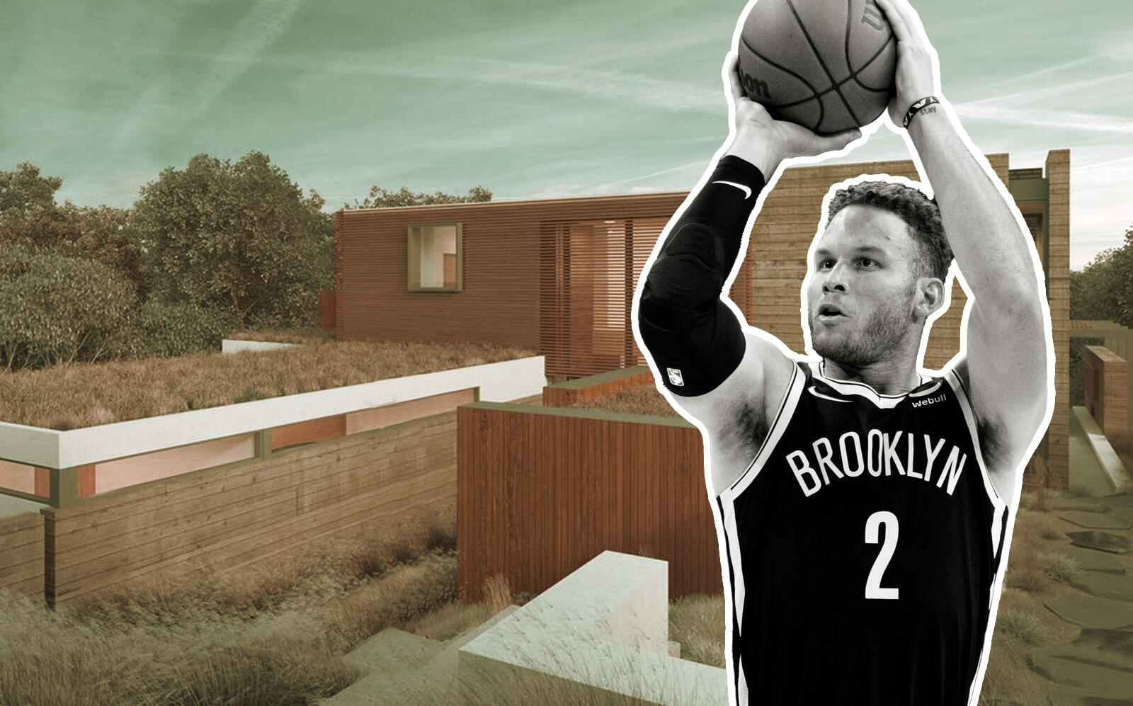 Blake Griffin and renderings of the previously planned spec home on the property (Compass via The Agency, Getty)