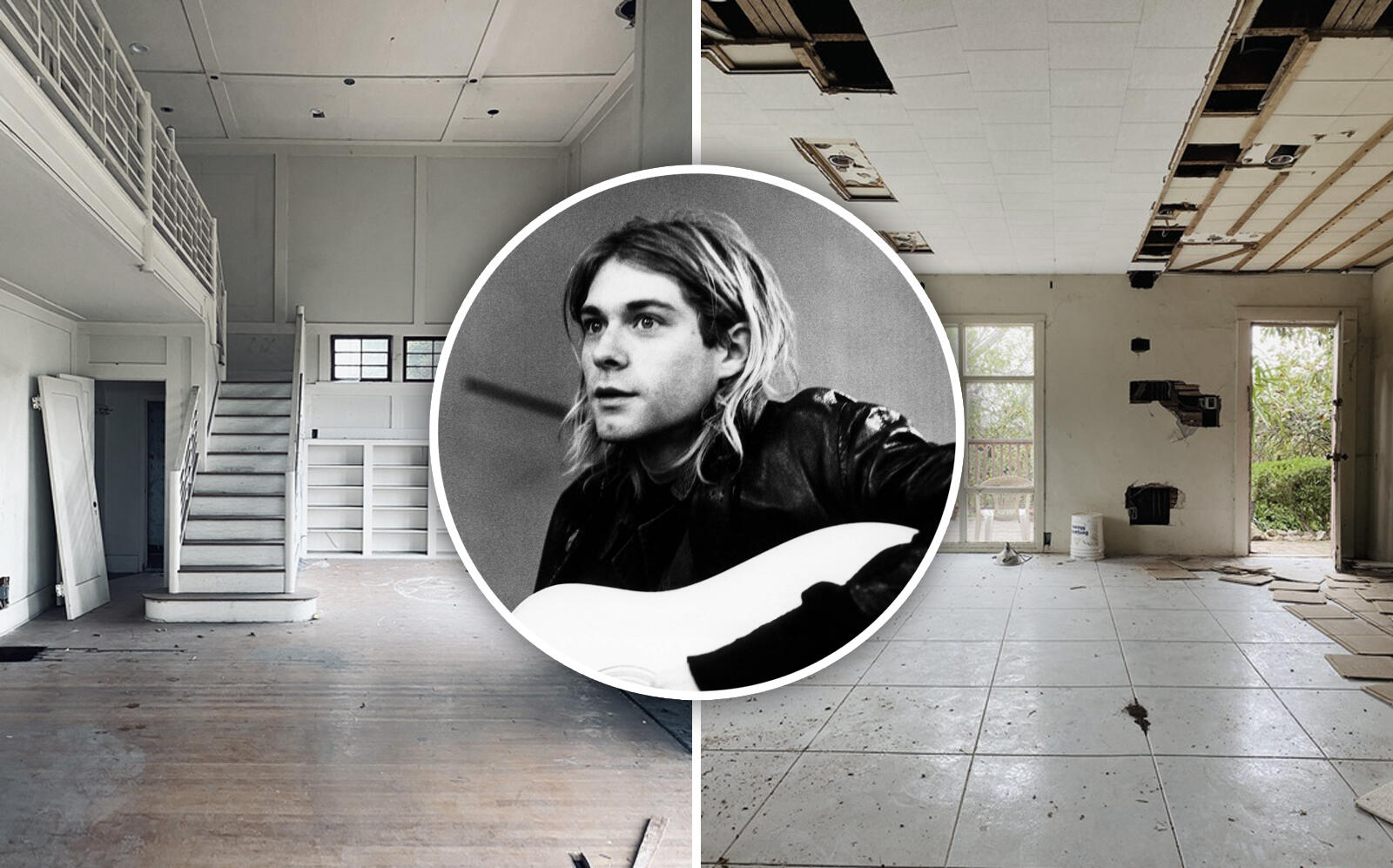 Kurt Cobain and the Hollywood Hills property (Getty, Compass via Sotheby's International Realty)