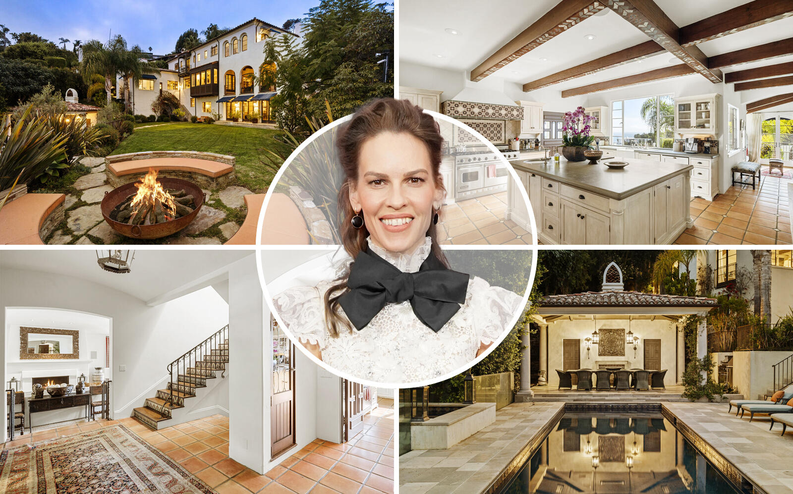 Hilary Swank and the Pacific Palisades house (Getty, Compass via Hilton & Hyland)
