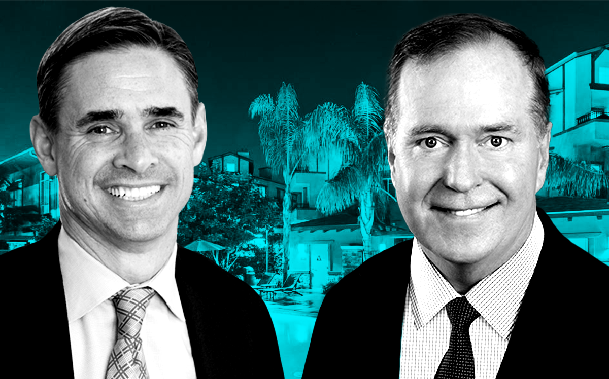 From left: Sean Burton, chief executive officer, Cityview Real Estate Partners, and David Gilbert, chief executive officer, Clarion Partners in front of 1901 North Buena Vista Street (Cityview Real Estate Partners, Clarion Partners, LoopNet)