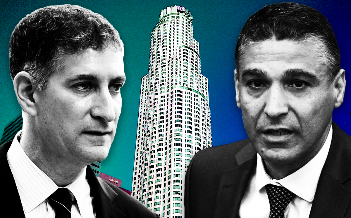 From left: Marty Burger, CEO, Silverstein Properties, and Moshe Larry, CEO, Mizrahi-Tefahot Bank in front of U.S. Bank Tower in Downtown Los Angeles (Getty Images, iStock)