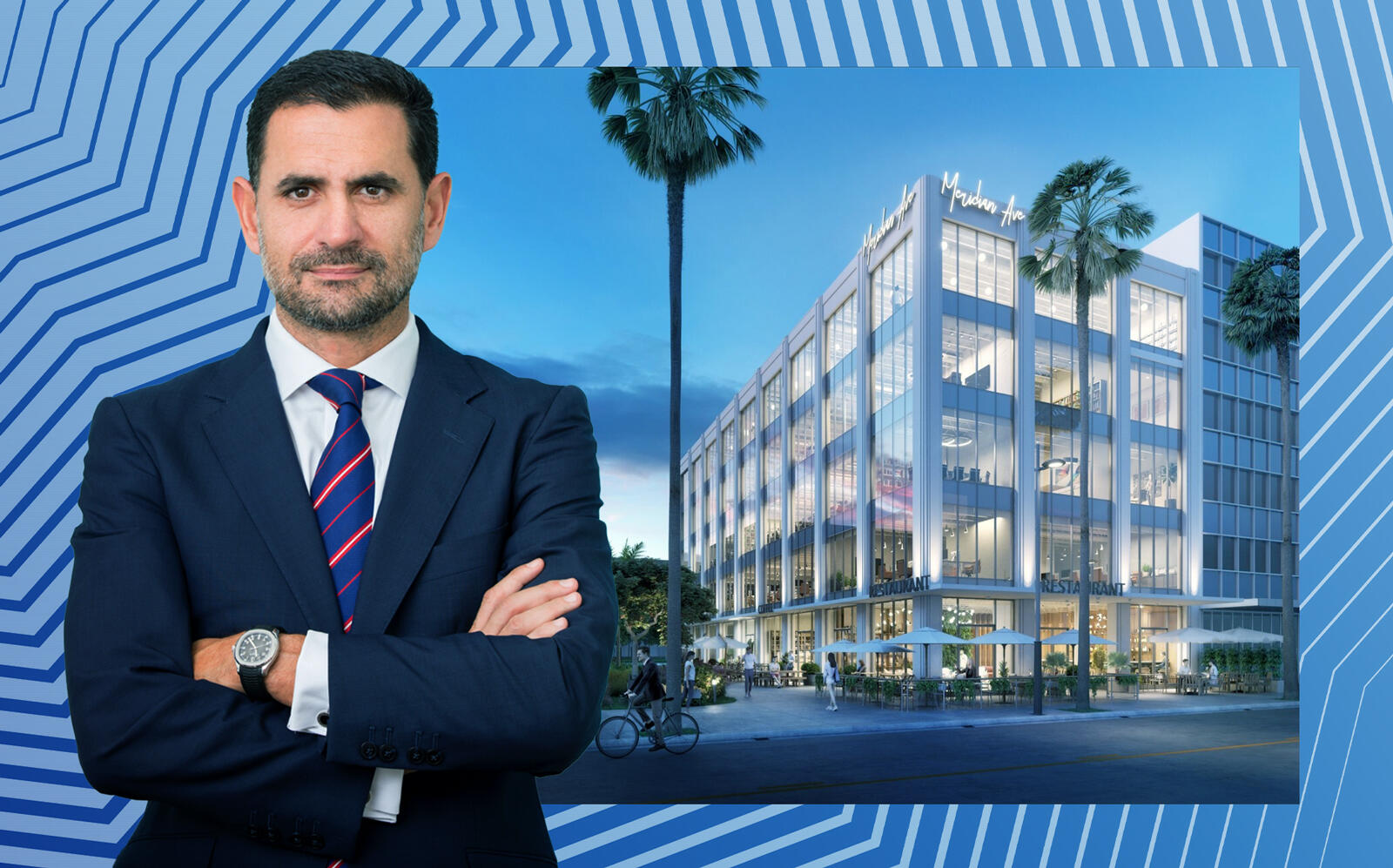 Exan Capital’s Juan Jose Zaragoza and a rendering of 1674 Meridian Avenue in Miami Beach (Exan Capital, rendering by Integra Investments)