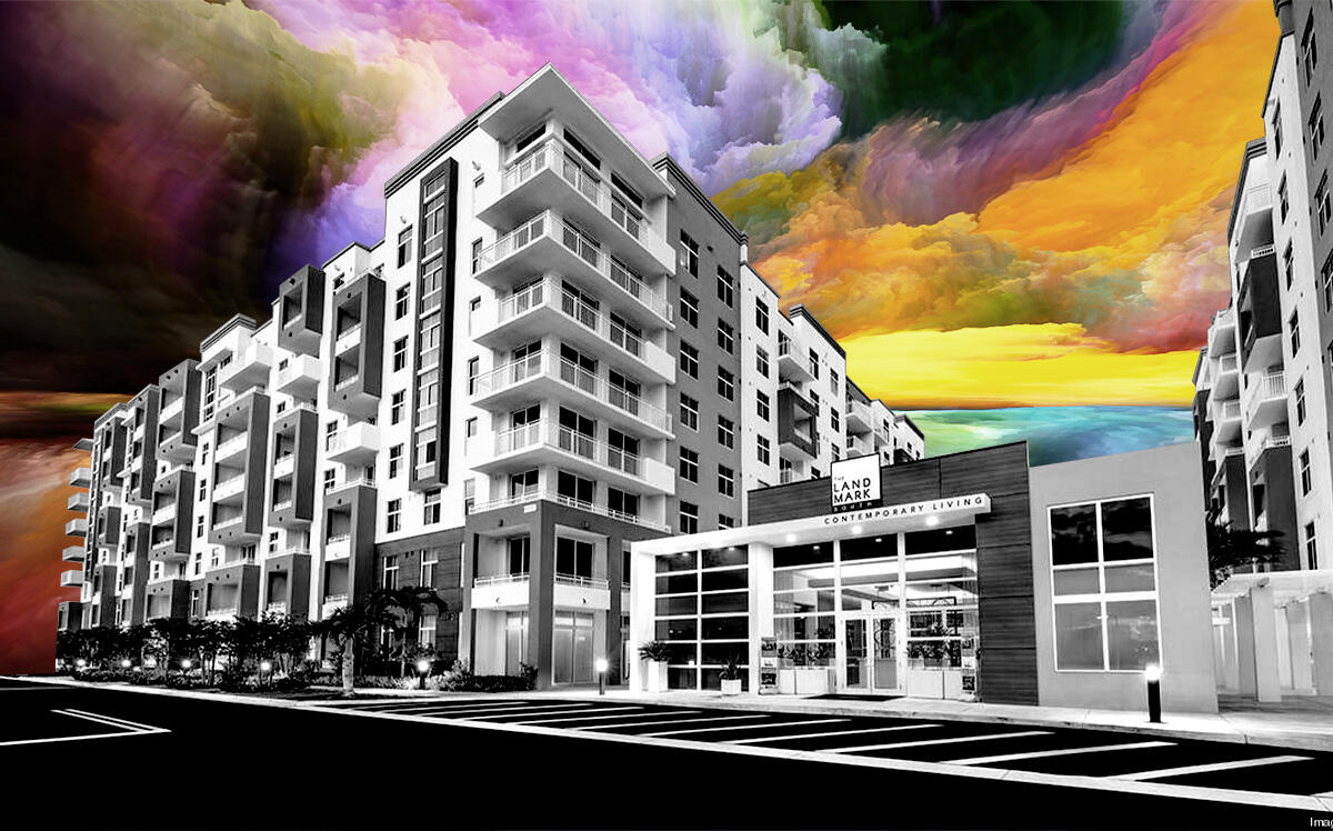 The Landmark South apartment complex at 6075 Northwest 105th Court in Doral, FL (LoopNet, iStock/Illustration by Steven Dilakian for The Real Deal)