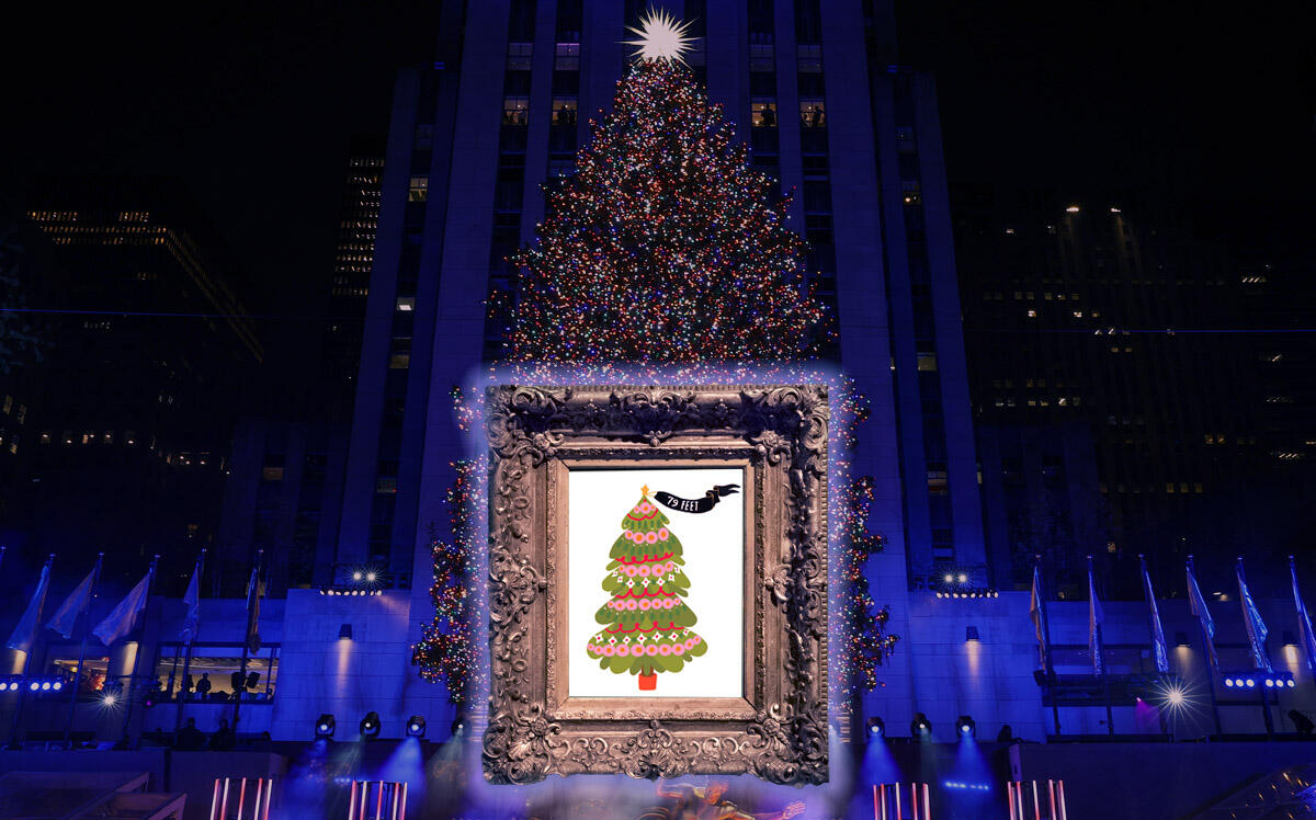 Actual Rockefeller Center Christmas tree &amp; animated NFT of the Rockefeller Center Christmas tree for charity (Getty Images, iStock, opensea.io)