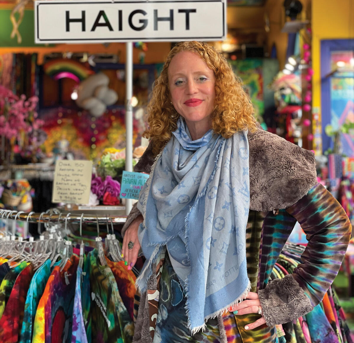 Sunshine Powers in her artisanal tie-dye shop, Love on Haight (Photo courtesy of Emily Landes)