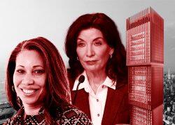 Empire State Development's Hope Knight, Gov. Kathy Hochul (Getty, rendering via Adjaye Associates)