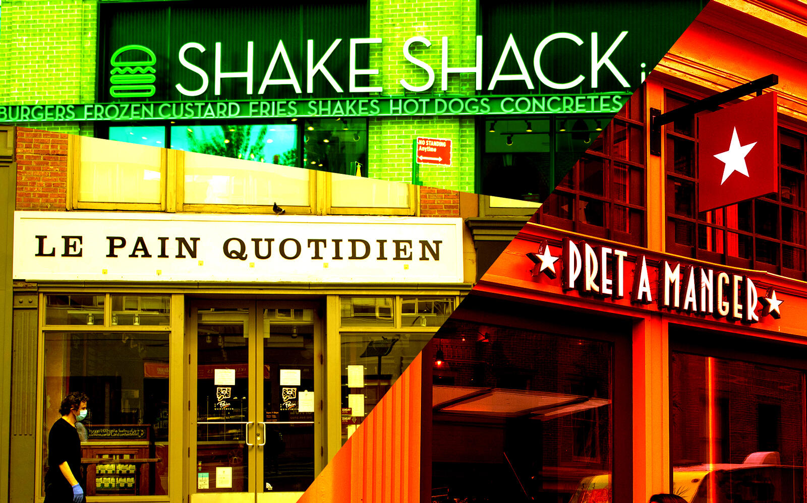 Clockwise: Shake Shack, Pret A Manger and Le Pain Quotidien (Getty) 