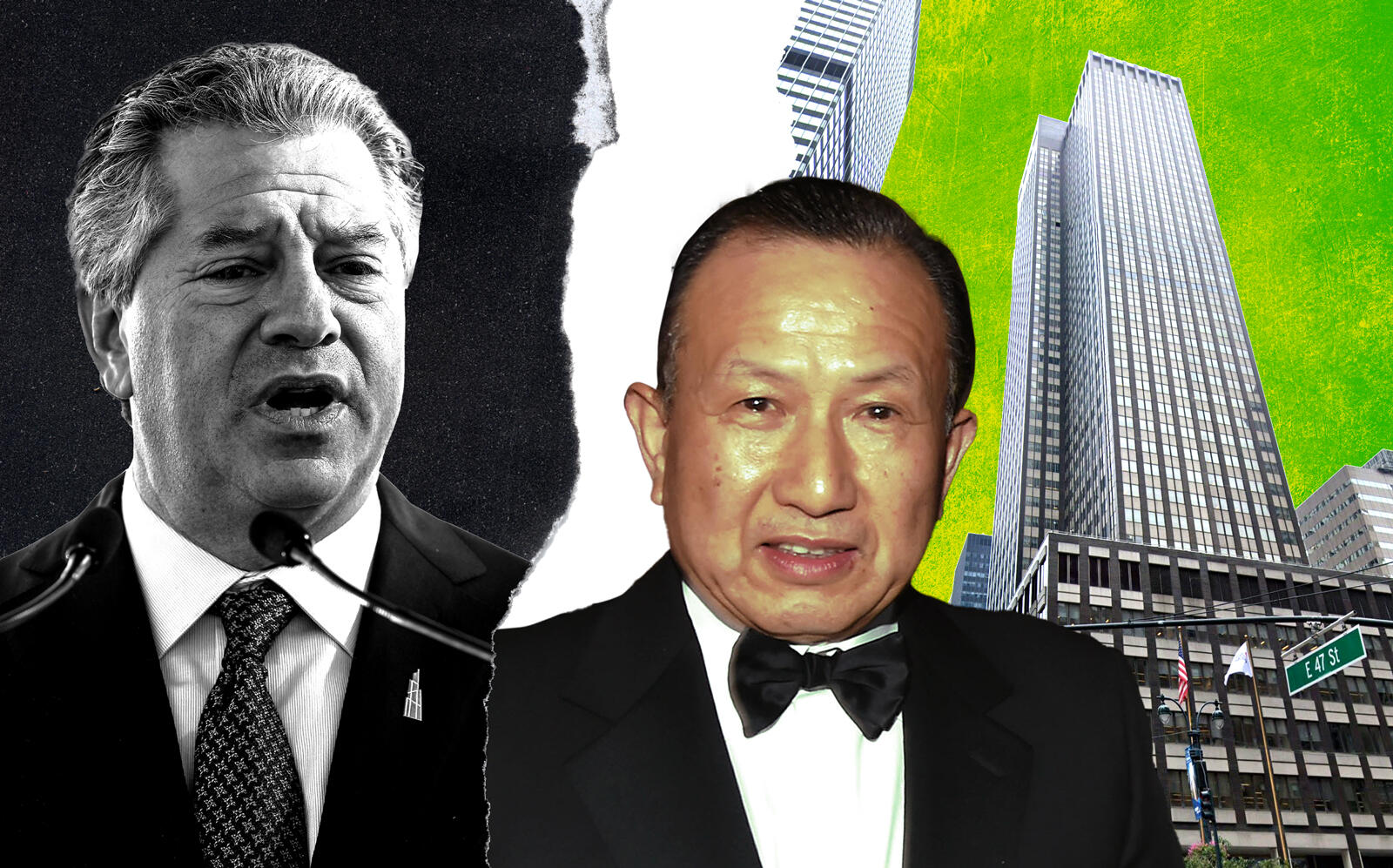 SL Green CEO Marc Holliday, HNA Group’s Guoqing Chen and 245 Park Avenue (Getty, Google Maps)