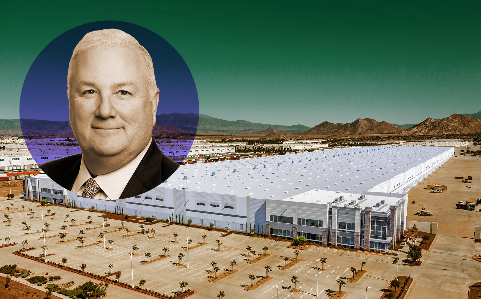The Perris warehouse and Duke Realty CEO James Connor (Duke Realty)