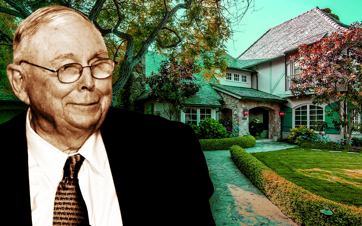 Charlie Munger, billionaire investor and Berkshire Hathaway executive, in front of 1460 Bonnymede Drive in Montecito (Redfin, Getty Images)