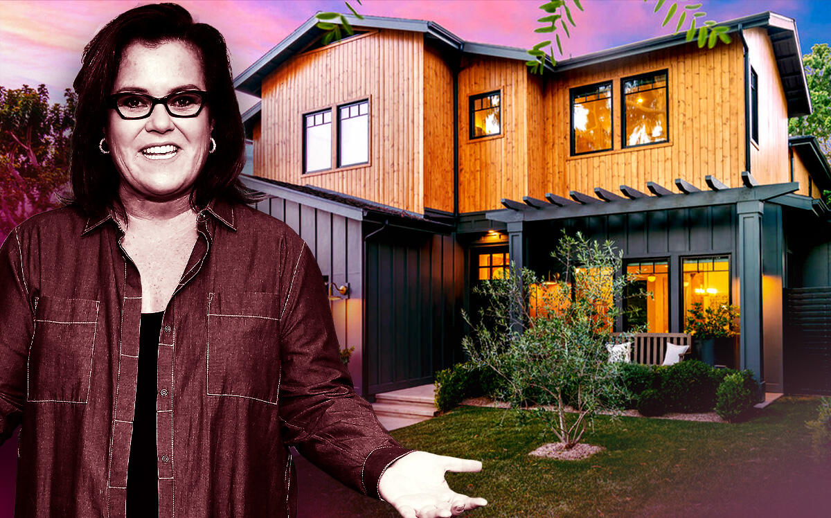 Rosie O'Donnell in front of 2125 S Beverly Dr (Getty Images, Redfin)