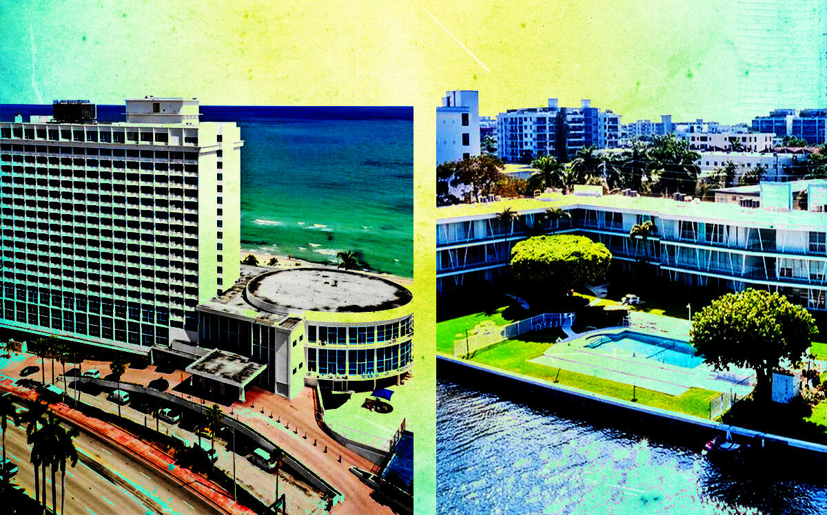 From left: Castle Beach Club at 5445 Collins Avenue and Bay Harbor Towers at 10141-10144 East Bay Harbor Drive (Realtor.com, LoopNet)