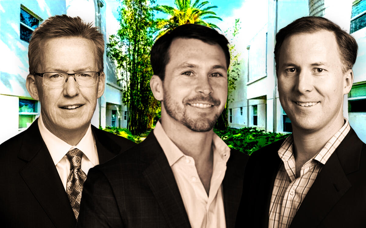 From left: Tom Scott of CA Ventures along with J. Wesley Rogers and James Whitley of Landmark Properties (Landmark Properties, CA Ventures, LoopNet)