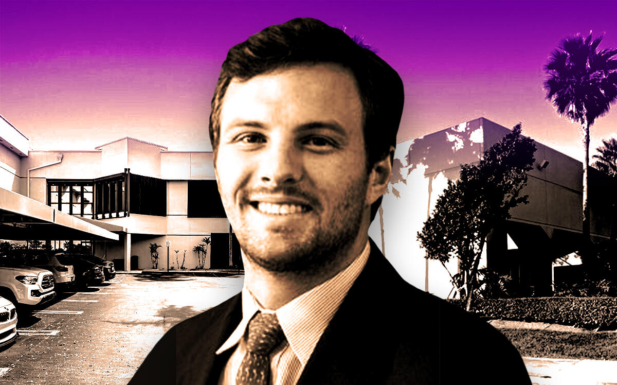 Bradlee Lord, vice president, Seagis Property Group, in front of 3075 NW 107th Avenue (left) and 9700 NW 17th Street (right) (DiGiacomo Group, Cornell University Athletics, LoopNet)
