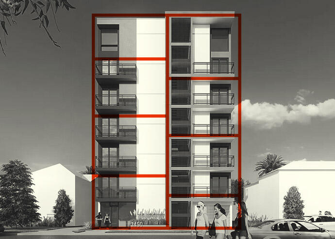 Rendering of a five-story apartment complex at 1450 S. Orange Grove Ave. in Los Angeles (Zillow.com)