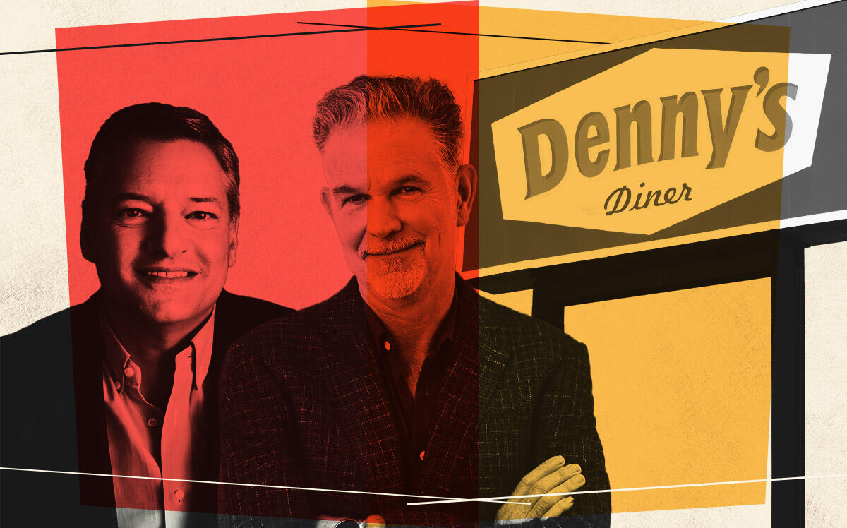 Netflix co-CEOs Ted Sarandos and Reed Hastings and Denny’s at 1522 Van Ness Avenue (Getty, iStock)