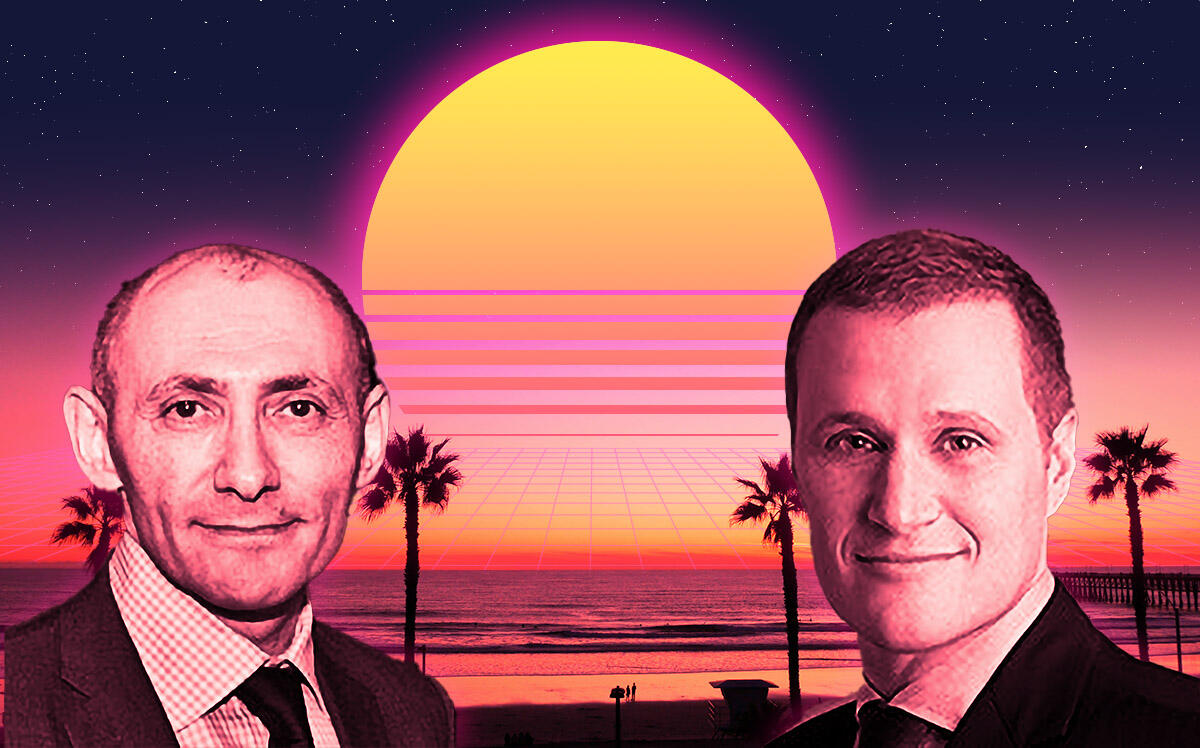 Rob Speyer (President, Chief Executive Officer, Tishman Speyer) &amp; Neil Shekhter (Founder, Chief Executive Officer, NMS Properties) (iStock, Tishman Speyer, NMS Properties, Illustration by Kevin Cifuentes for The Real Deal)
