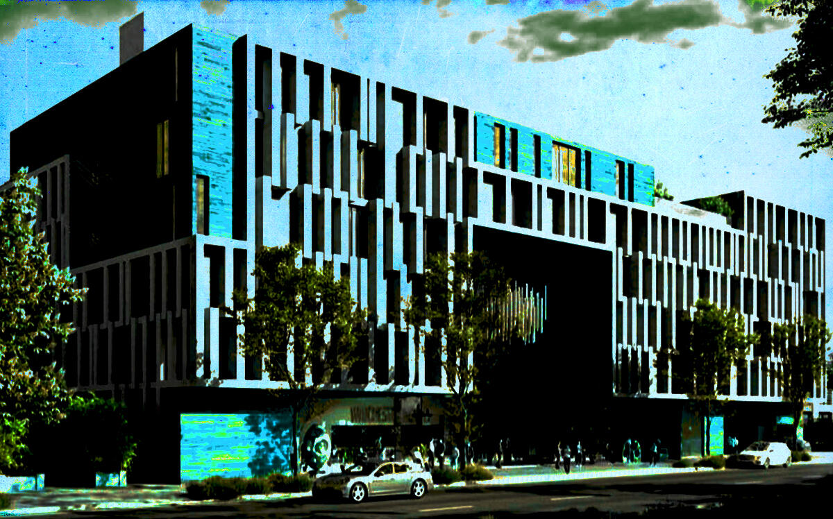 A photo illustration of the proposed hotel at 1212 Winchester Boulevard in San Jose (Carpira Design Group, iStock)