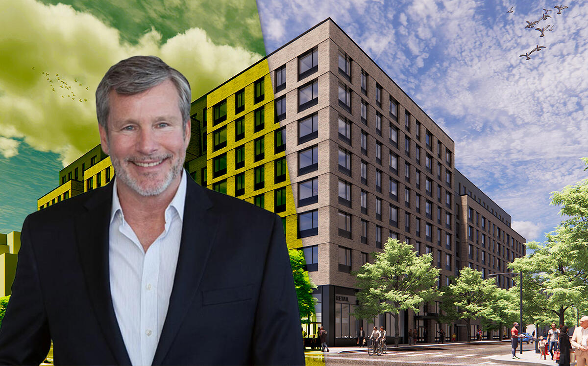 BFC Partners managing principal Donald Capoccia and renderings of 1607 Surf Avenue on Coney Island (BFCNYC)