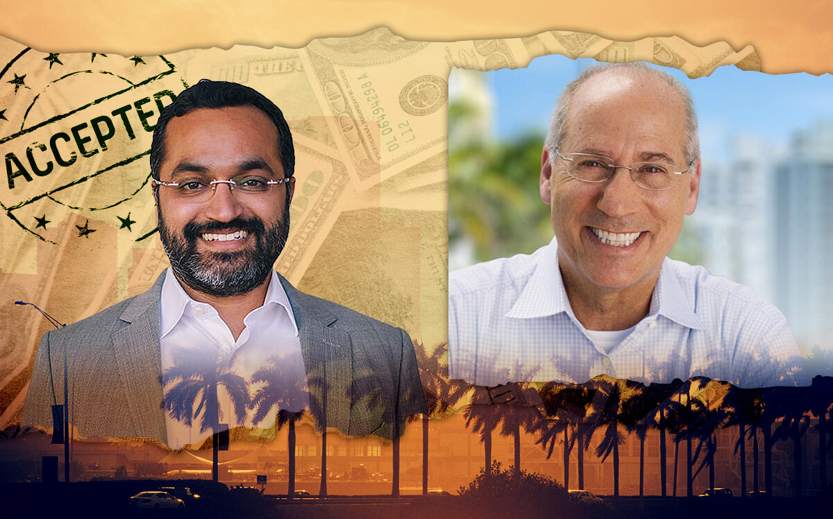 Location Ventures CEO Rishi Kapoor and Miami Beach Mayor Dan Gelber (Dan Gebler, Stock. Photo illustration by Priyanka Modi.)