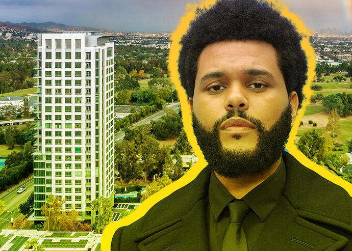 The Weeknd with 1200 Club View Drive in Westwood (Weeknd via Getty, listing photos by Carsten Schertzer for The Luxury Level)