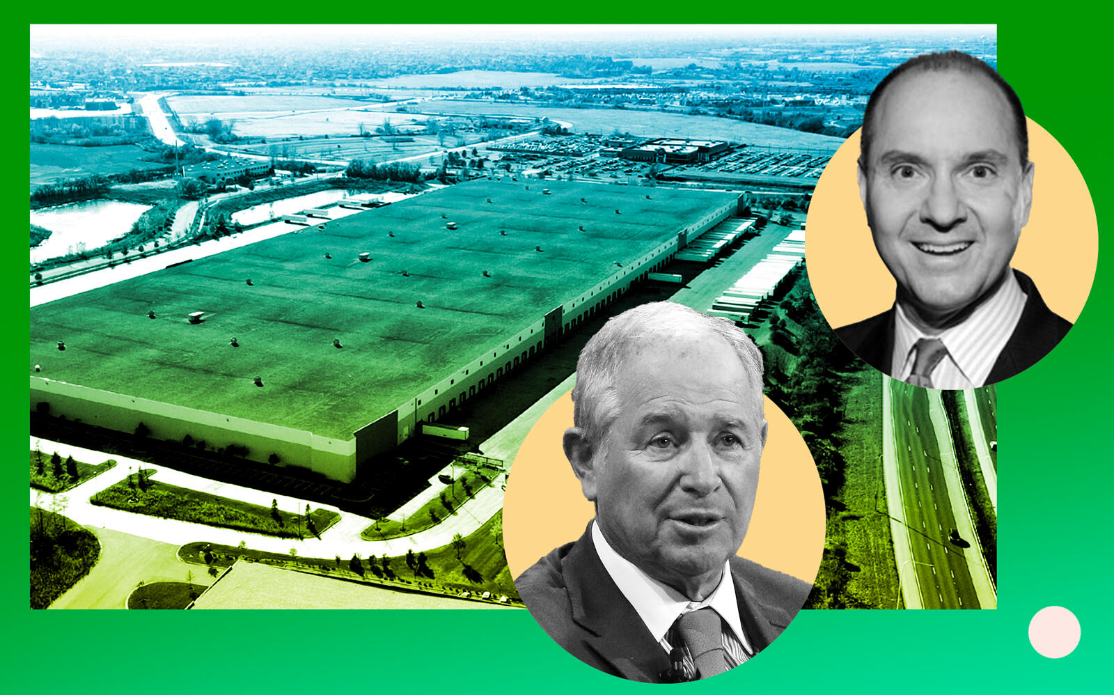 Tinley Park Corporate Center at 18801 Oak Park Avenue, Blackstone CEO Stephen Schwarzman and Exeter Property Group CEO Edward Fitzgerald (Lee & Associates, Getty, Ehlers-Danlos Society)