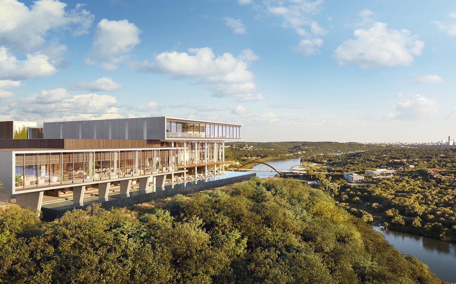 Infinity Pool and Shared Amenity Spaces at Four Seasons Private Residences Lake Austin (Rendering by DBOX for Austin Capital Partners)