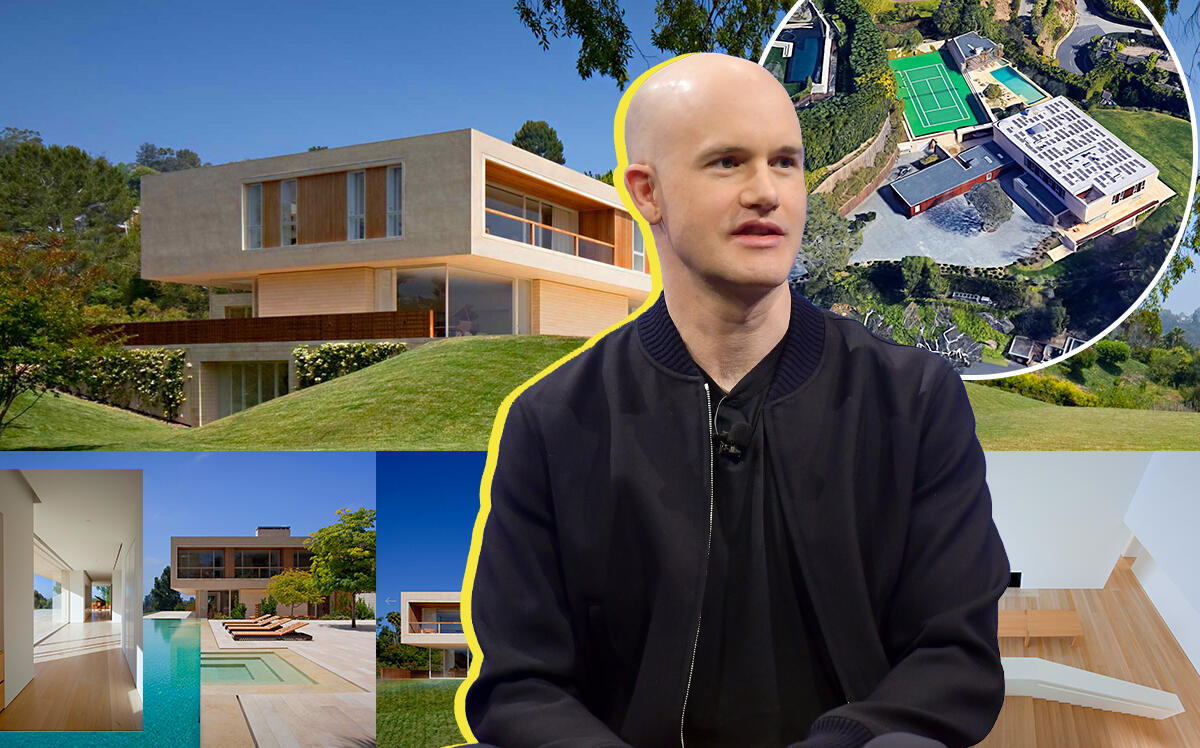 10671 Chalon Road and Coinbase CEO Brian Armstrong (Google Maps, John Pawson, Getty)