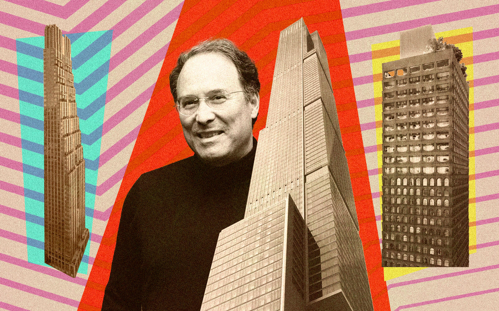 From left: 200 Amsterdam, Extell's Gary Barnett with Central Park Tower and 130 William Street 