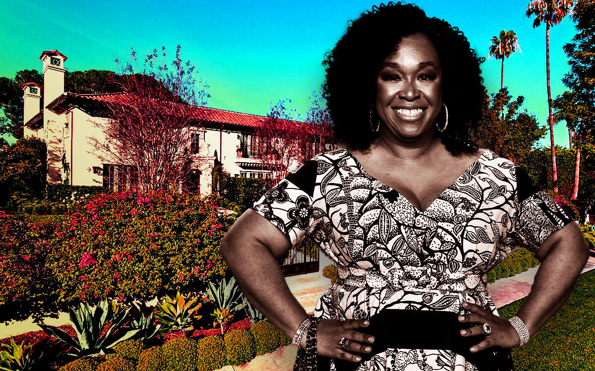 Shonda Rhimes, television producer, screenwriter, and author, in front of 355 Muirfield Rd. (Getty Images, Redfin)