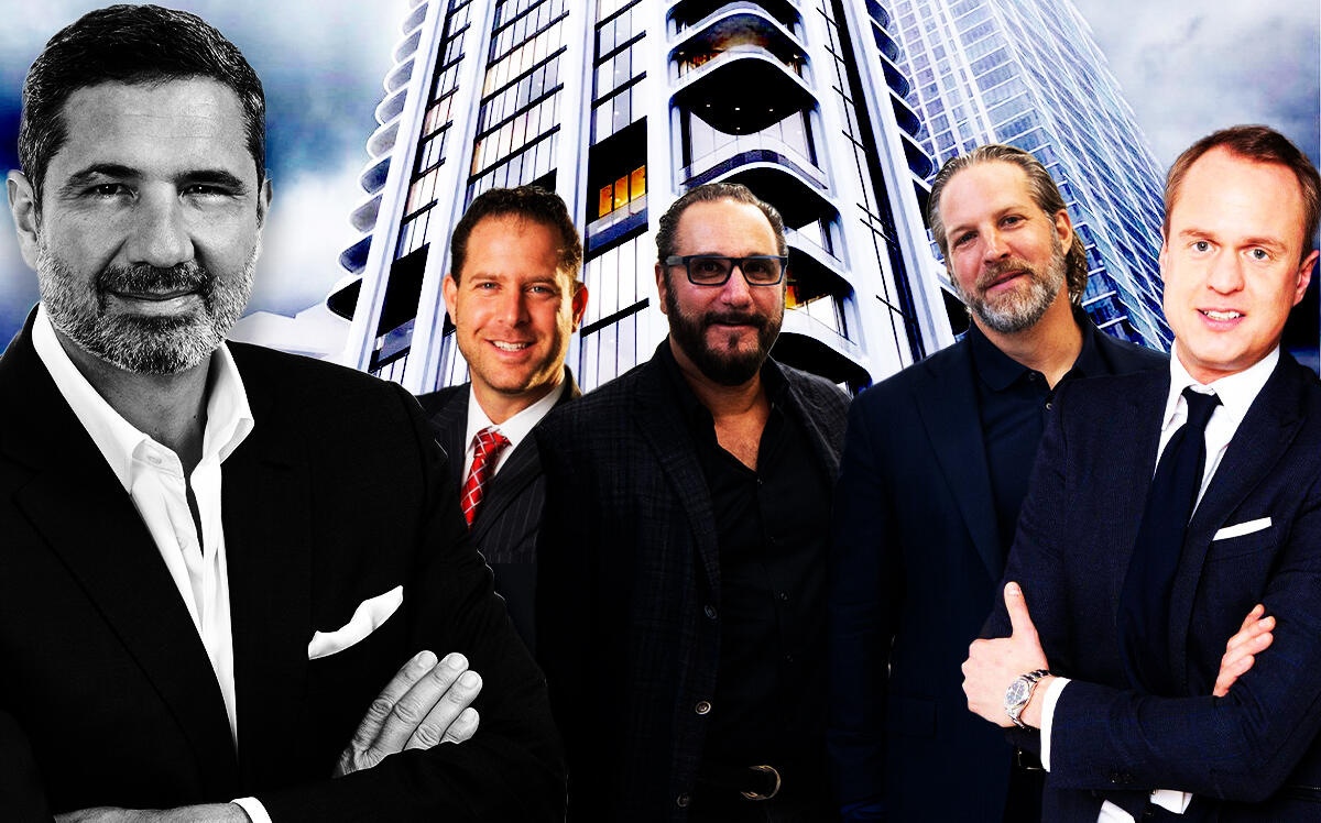 From left: Joel Rodriguez (seller) and buyers Michael Konig, Louis Birdman, Kevin Venger and Alex Posth (729 Edge Miami, One Thousand Museum, Impact Wealth)