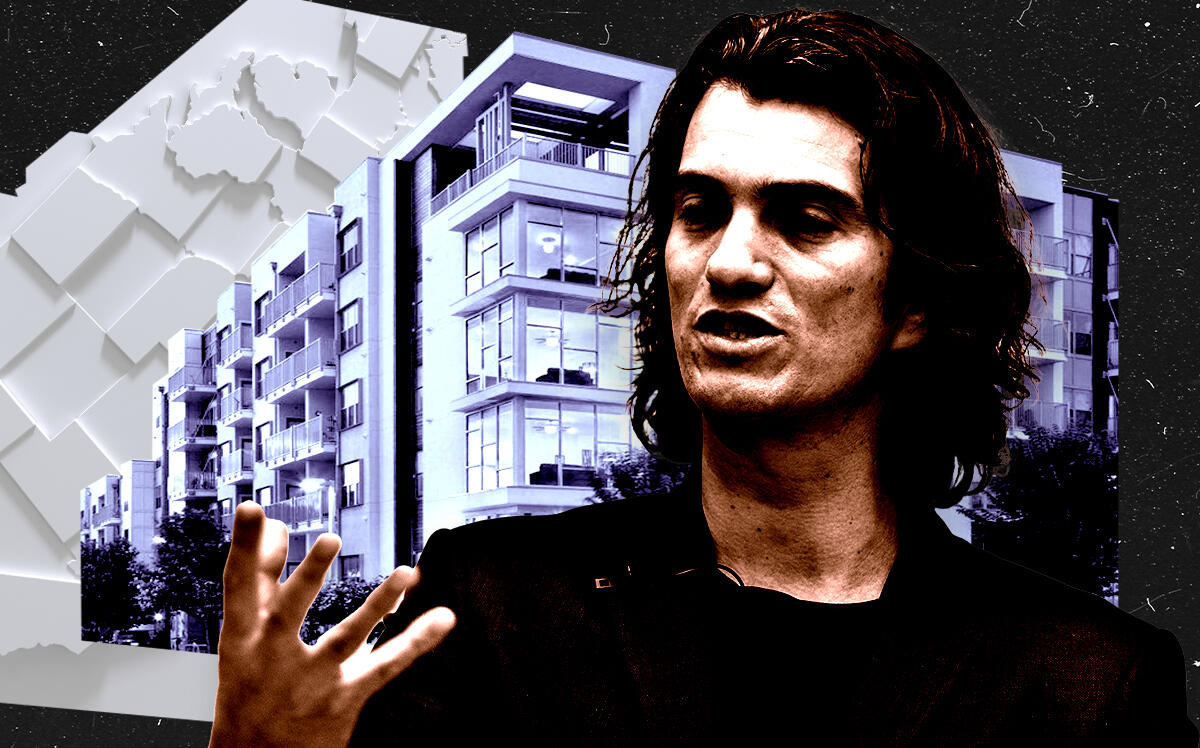 Adam Neumann, co-founder of WeWork, in front of Stacks on Main in Nashville, TN (Getty Images, Stacks on Main, iStock)