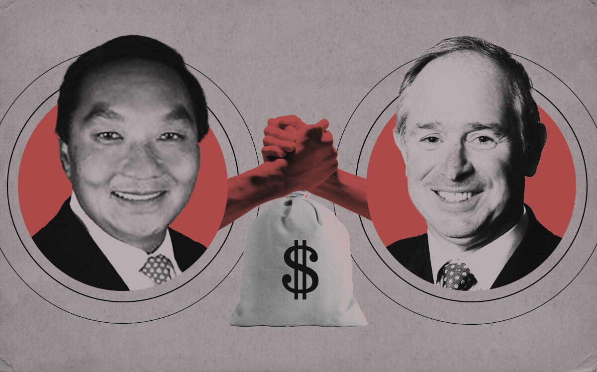 Blackstone's Stephen Schwarzman and Clarion Partners's Drew Fung (LinkedIn, Getty Images, iStock, Illustration by Kevin Cifuentes for The Real Deal)