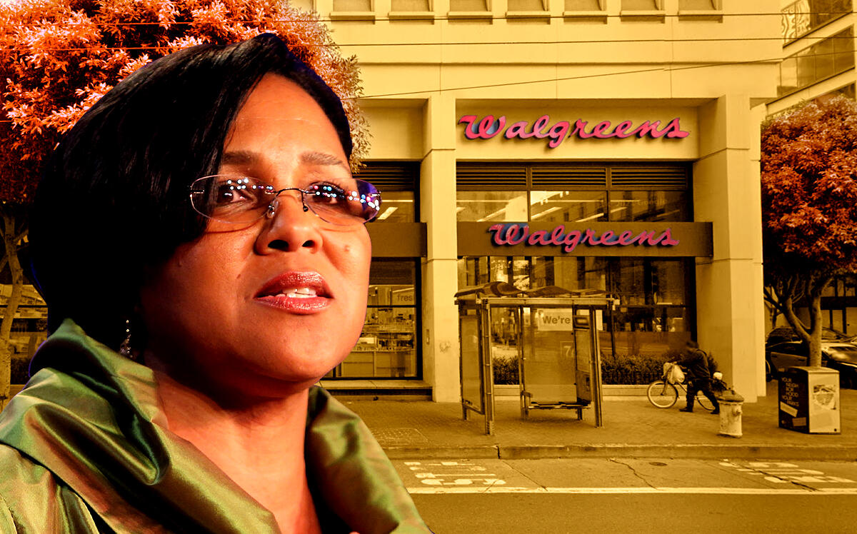 Walgreens' Rosalind Brewer with 88 Spear Street (Getty, Google Maps, iStock)