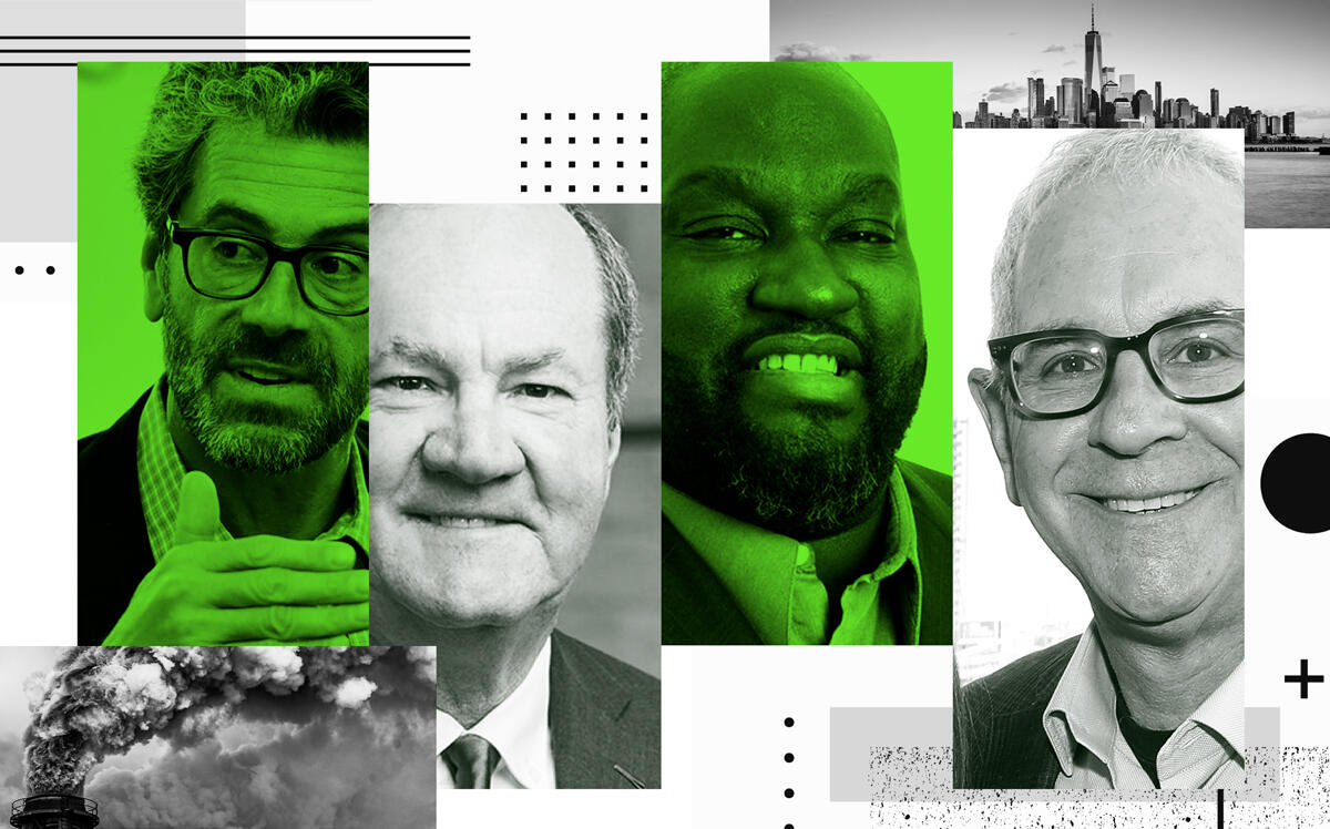 From left: Empire State Realty Trust's Tony Malkin, Hines' Jeff Hines, Omni New York's Mo Vaughn and L+M's Ron Moelis (Getty, iStock/Illustration by Kevin Rebong for The Real Deal)