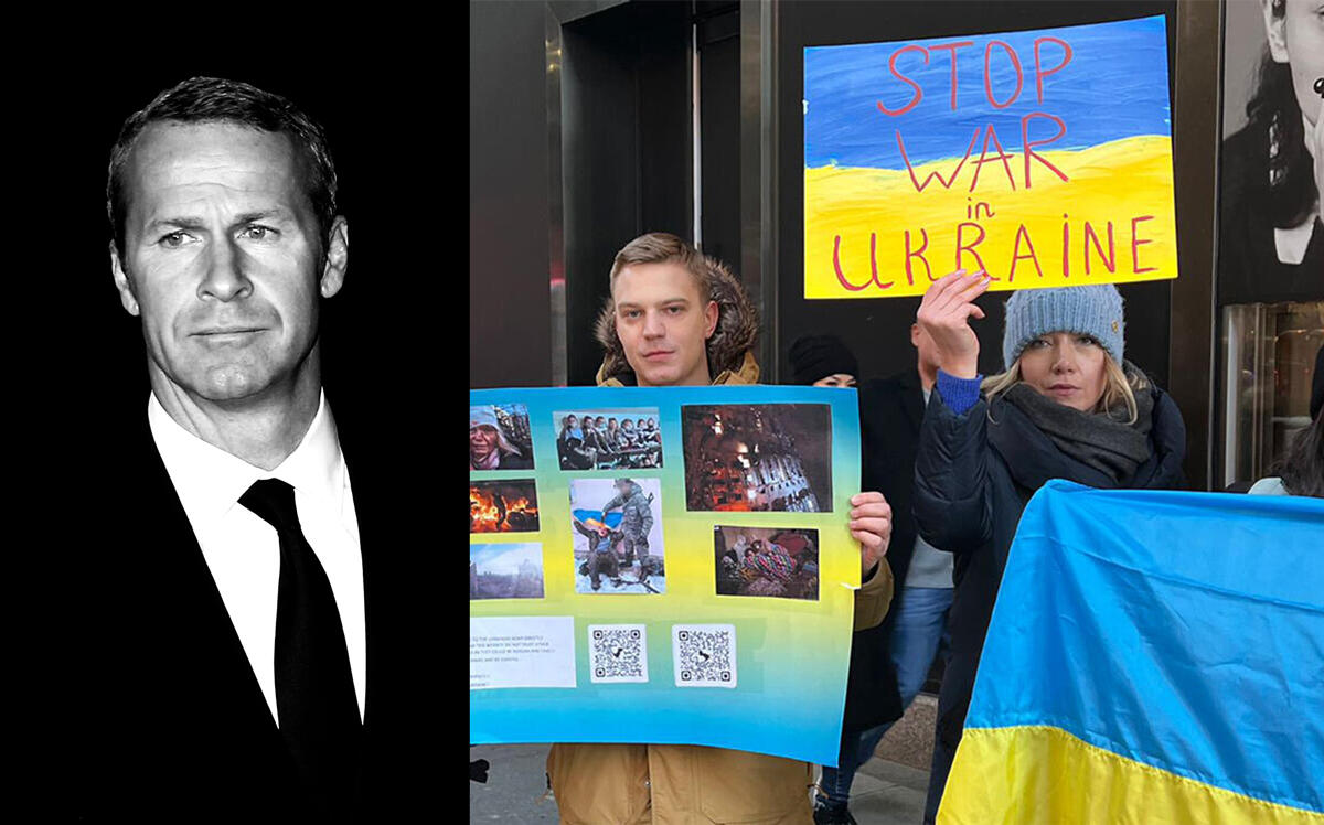 Vladislav Doronin and protesters outside the soon-to-open Aman New York (Doronin via Getty, Submission)