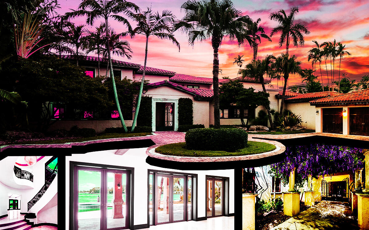 A photo collage of the waterfront Miami Beach home at 63000 North Bay Road (Elliman.com)