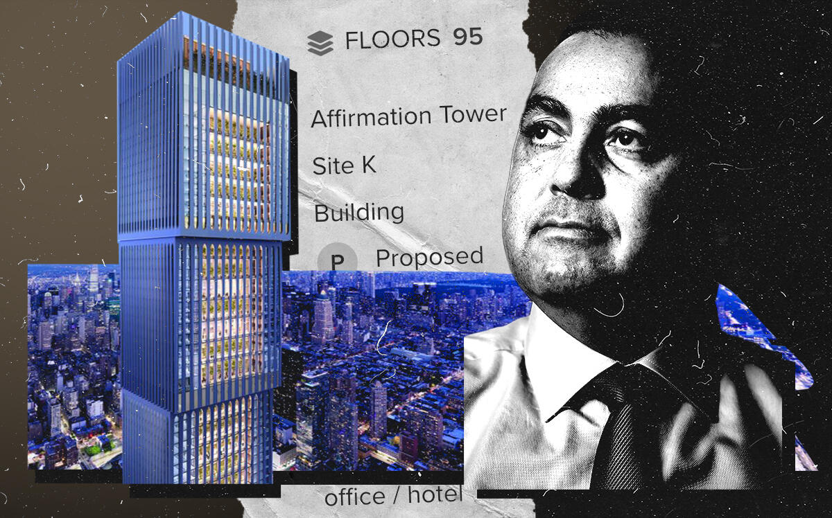 Don Peebles, founder, The Peebles Corporation, along with a rendering of the proposed "Affirmation Tower" (The Peebles Corporation, iStock)