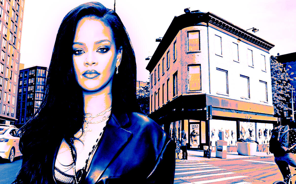 Rihanna in front of 182 Flatbush Avenue (Getty Images, LoopNet)