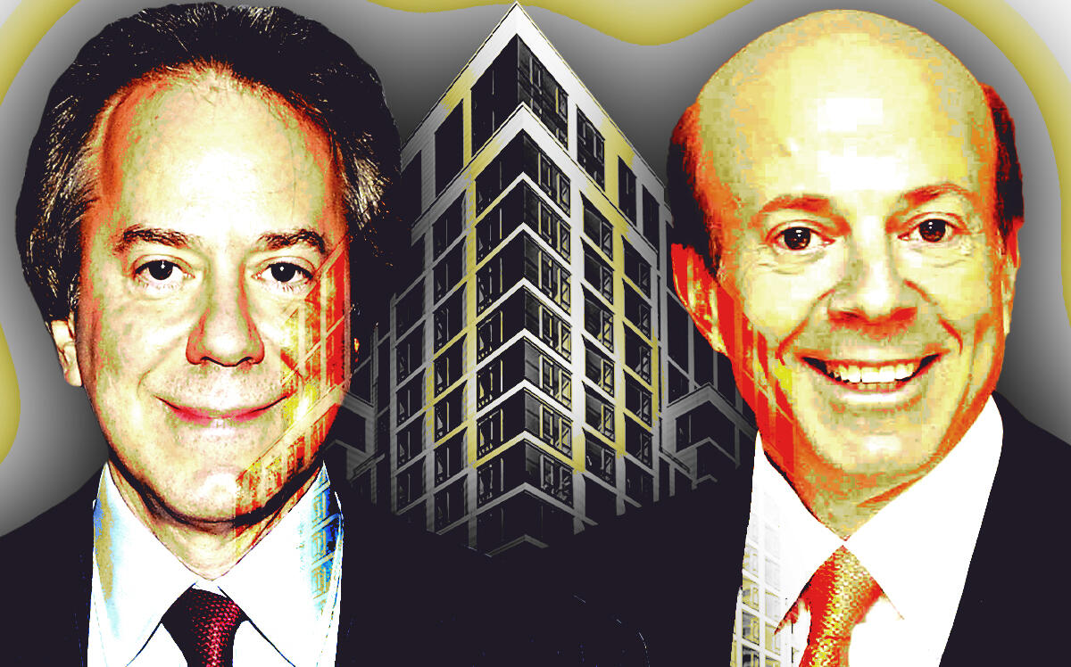 From left: William Lie and Arthur Zeckendorf in front of The Hayworth at 1289 Lexington Avenue (Getty Images, Zeckendorf Development, The Corcoran Group/Illustration by Steven Dilakian for The Real Deal)