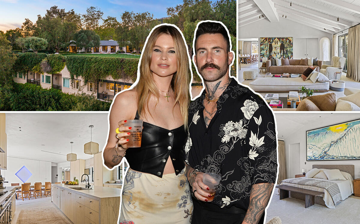Behati Prinsloo and Adam Levine with 1700 N. Remos Drive, Pacific Palisades (Compass, Getty)