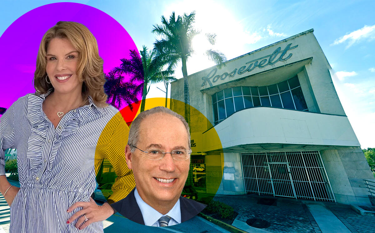 Miami Beach Mayor Dan Gelber and City Commissioner Kristen Rosen Gonzalez with the Roosevelt Theater at 770 West 41st Street (Google Maps, Wikipedia, RosenGonzalez.com)