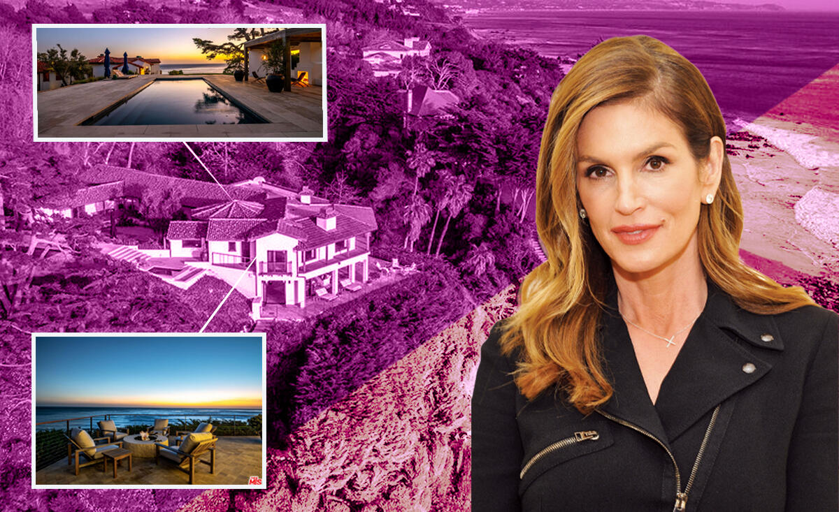 Cindy Crawford with 3218 Pacific Coast Highway (Getty, Redfin.com)