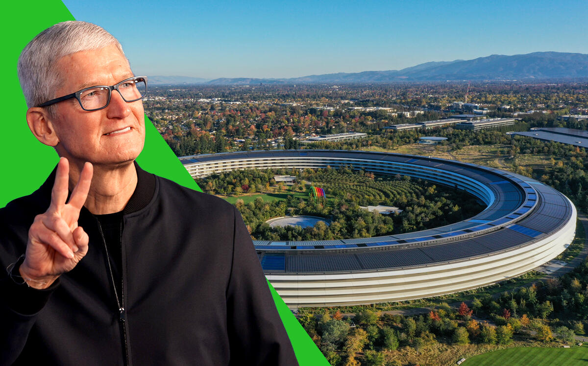 Apple CEO Tim Cook and Apple Park in Cupertino (Getty)