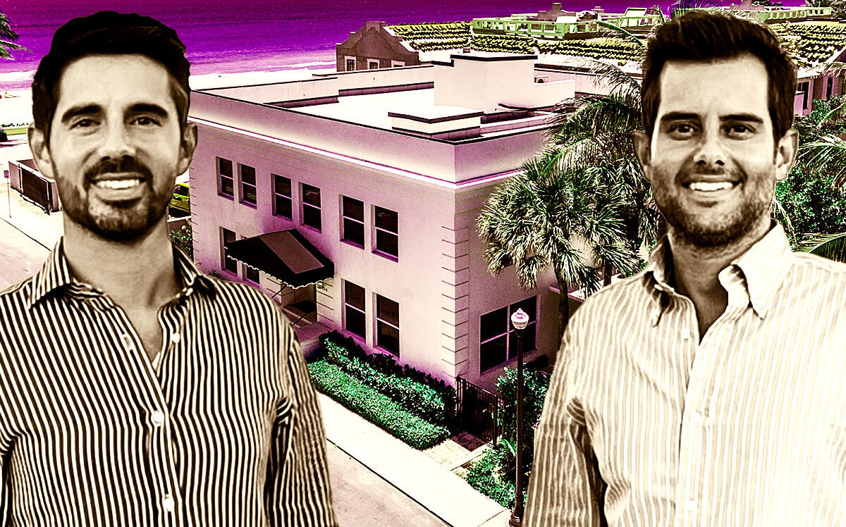Tech tycoons Chad and Doug Clark in front of 106 Hammon Avenue in Palm Beach (Rubenstein PR)
