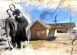Clyde Barrow and Bonnie Parker with 1221 Singleton Boulevard (Getty, iStock)