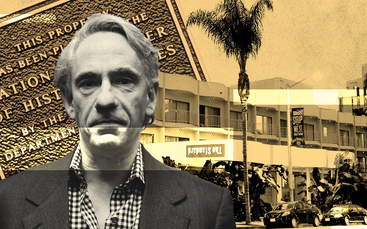 Ed Scheetz and former Standard Hotel in Hollywood (Getty Images, iStock, Illustration by Kevin Cifuentes for The Real Deal)